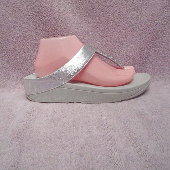 FitFlop Fino Glitzy Crystals Toe Post Sandals Size 10 Silver Metallic Flip Flops - Picture 5 of 11